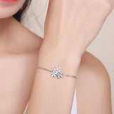 S925 Sterling Silver Oxidized Drop Zircon Daisy and Cherry Blossom Bracelet