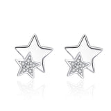 Star Stud Earrings Cubic Zirconia Double Stars Earrings Fashionable