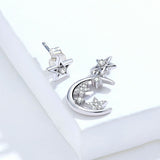 925 Sterling Silver Stars and Moon Asymmetry Stud Earrings for Women Wedding Luxury Jewelry CZ 925 Sterling Silver Jewelry