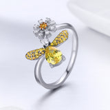 S925 sterling silver bee blessing ring white gold plated zircon ring