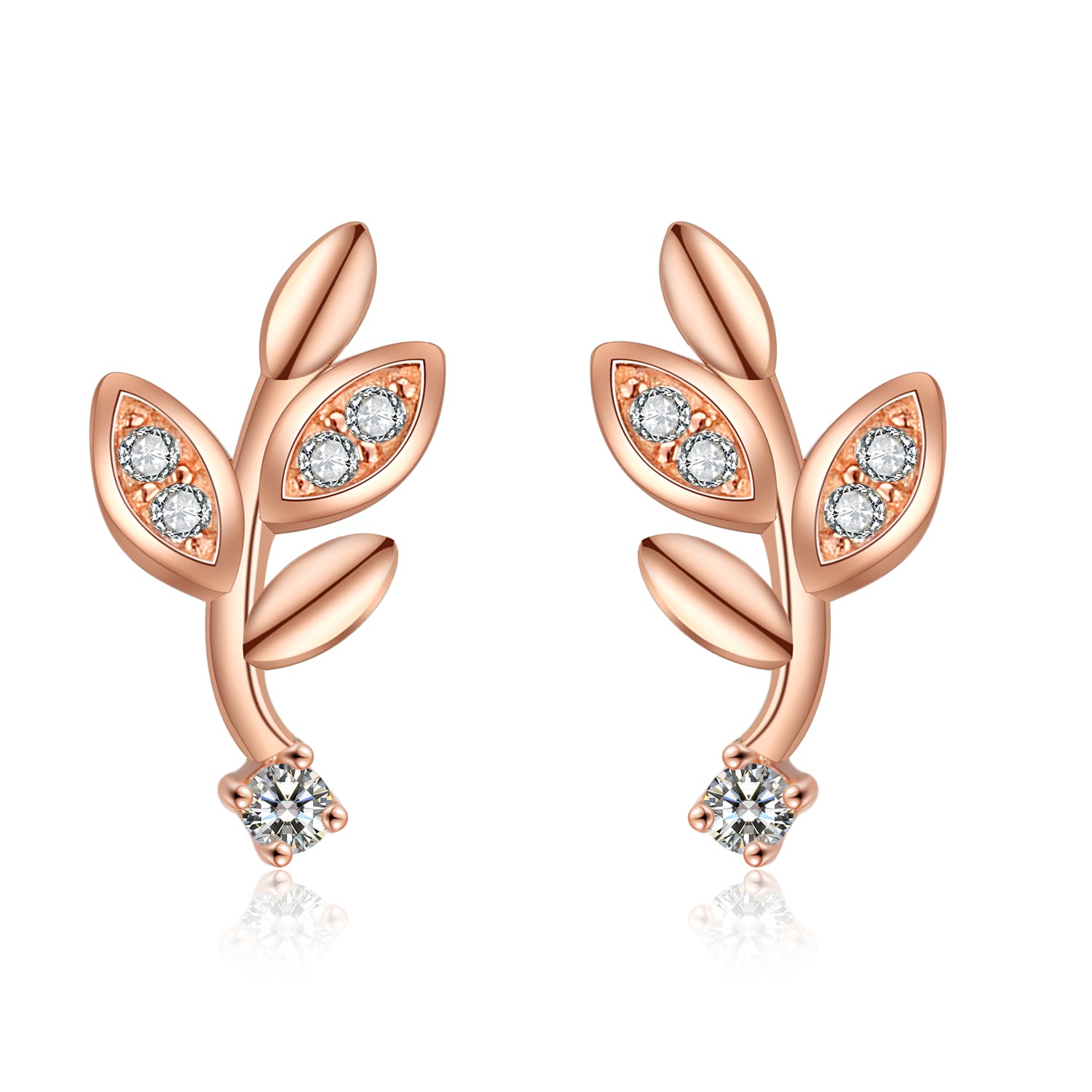 Leaves Custom Earrings Fashion Jewelry Cubic Zirconia Leaves Shape Stud Earrings