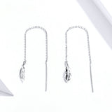 925 Sterling Silver Long Chain Drop Earrings for Women Feather Dangle Earings Luxury Pendientes Accessries
