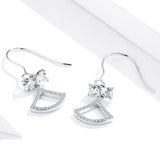 Bowknot with Fan Dangle Earrings for Women Wedding Engagement Jewelry Sterling Silver 925 Fashion Ear Jewelry