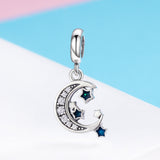 S925 Sterling Silver Oxidized Epoxy Zircon Bright Star&Moon Charms