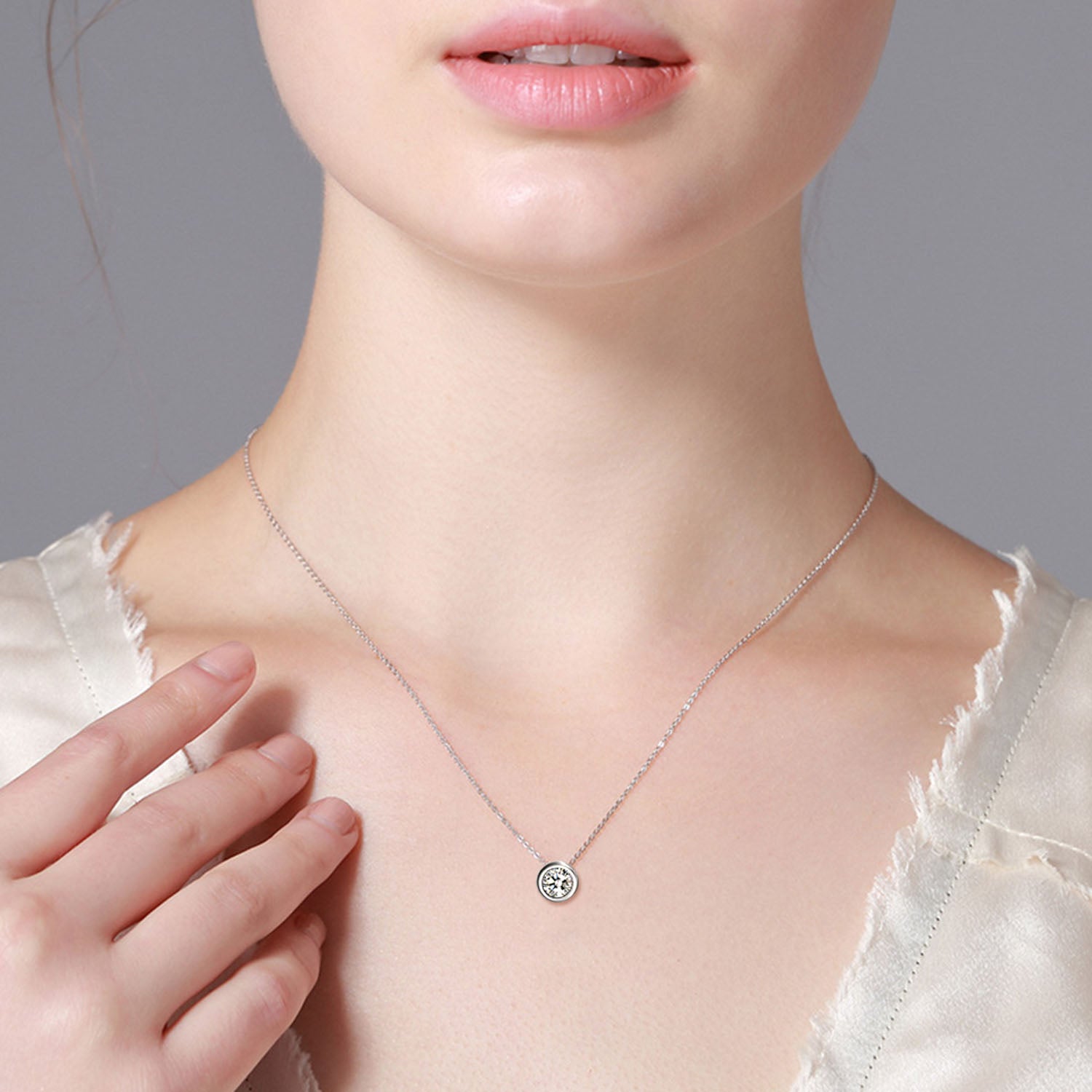 Simulated Diamond CZ Necklace Women Elegant Silver Jewelry