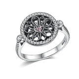 Hollow Mandala Flower Zircon S925 Sterling Silver Ring Europe and America Retro Ring Female