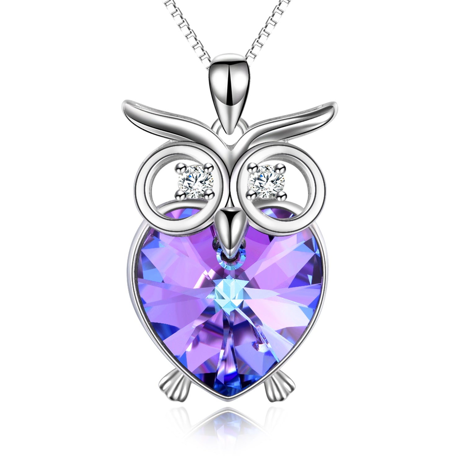 Crystal Owl Necklace Purple Color Gemstone Animal Jewelry Necklace