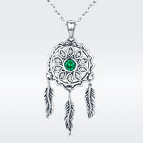 S925 sterling silver dream catcher pendant necklace oxidized zircon necklace