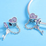 S925 sterling silver zirconia heart & key Safety Chains charms