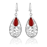 925 Sterling Silver Long Pear Shape Swirls Resin or Reconstructed Gemstones Dangle Earrings