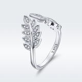 S925 Sterling Silver Autumn Leaf Ring White Gold Plated cubic zirconia ring
