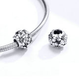 925 Sterling Silver Vintage Flower Round Beads fit DIY Bracelet Precious Jewelry For Women