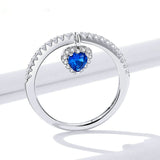 Authentic 925 Sterling Silver Blue Heart CZ Tiny Pendant Finger Rings for Women Engagement Statement Jewelry