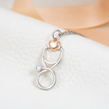 925 Sterling silver rose gold color love heart stethoscope pendant necklaces sterling silver jewelry