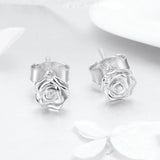 Authentic 925 Sterling Silver Romantic Rose Flower Stud Earrings for Women Fashion Sterling Silver Jewelry