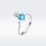 S925 Sterling Silver Blue Cat Ring White Gold Plated cubic zirconia ring