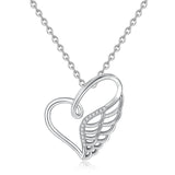 S925 Sterling Silver Angel Wings CZ Heart Shaped Necklace Pendant