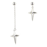 925 Sterling Silver Cross Studs Girls Personality Asymmetric Tassel Ear Line Wholesale