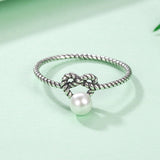 S925 Sterling Silver Elegant Heart Ring Oxidized Shell Bead Ring