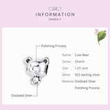 925 Sterling Silver Cute Bear Beads Charm For DIY Bracelet Precious Jewelry For Women