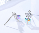 S925 sterling silver jewelry women's fashion creative design diamond crystal crown earrings