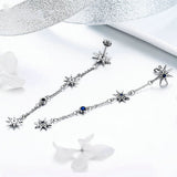 Fashion 925 Sterling Silver Shining Star Clear Zircon Long Chain Drop Earrings for Women Wedding Earrings Jewelry