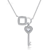 Key and lock Love chain with Clear CZ necklace
