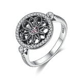Hollow Mandala Flower Zircon S925 Sterling Silver Ring Europe and America Retro Ring Female