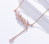S925 Sterling Silver Necklace Boutique Hot Sale Korean Tassel Leaf Diamond Necklace Set Women's Silver Jewelry Wholesale