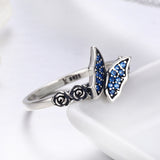 S925 sterling silver butterfly ring oxidized zircon ring