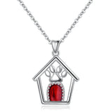 Red Drop Oil House Animal Footprint S925 Sterling Silver Necklace Pendant