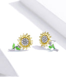 925 Sterling Silve Beautiful Color Sunflower Stud Earrings Precious Jewelry For Women