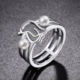 S925 Sterling Silver Stupid Penguin Ring White Gold Plated Shell Pearl Ring