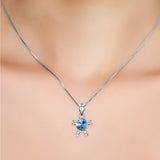 Crystal Tortoise Necklace Animal Jewelry Blue Color Gemstone 925 Sterling Silver
