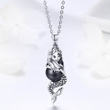 S925 Sterling Silver Sea Elf Pendant Necklace Oxidized Shell Pearl Necklace