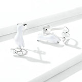 925 Sterling Silver Polar Bear on Cracked Ice Stud Earrings Precious Jewelry For Women