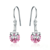 Silver Sakura Pink Flower Cubic Zircon Drop Earrings