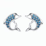 Cute Dolphin Crystal Zircon Earrings S925 Sterling Silver Simple and Wild