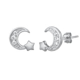  Silver Moon and Star Stud Earrings
