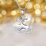 S925 Sterling Silver Personality Korean Version Of The Micro-Inlaid Christmas Elk Pendant Necklace Female Jewelry Cross-Border Exclusive