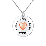  Silver Faith Hope Love Round With Heart Pendant Necklace 