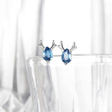 Sterling Silver Blue Topaz Buckhorn Stud Earrings  Shaped Birthstone Fine Jewelry For Women Girls