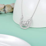 Sterling Silver Horse Horseshoe Necklace Heart Pendant Forever in My Heart Necklace for Women Girls Friends