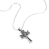 925 Sterling Silver Trinity Triquetra Celtic Knots Symbol Cross Unisex Pendant Necklace, 18 inches