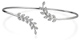 Pave Cubic Zirconia CZ Delicate Thin Laurel Vine Nature Leaf Bangle Cuff Bypass Bracelet For Women 925 Sterling Silver