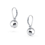 Simple Basic Dangling Leverback Round Bead Ball Drop Earrings For Women 925 Sterling Silver