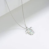 925 Sterling Silver Sea Turtle Necklace White Opal October Birthstone Pendant Fine Jewelry for Women