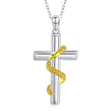  Silver Snake Yellow Gold Plated Necklace  Cross Cubic Zirconia Pendant