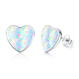  Sliver Heart Earrings Opal Stud Earrings 
