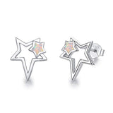 Sliver Opal Double Star Stud  Earrings 